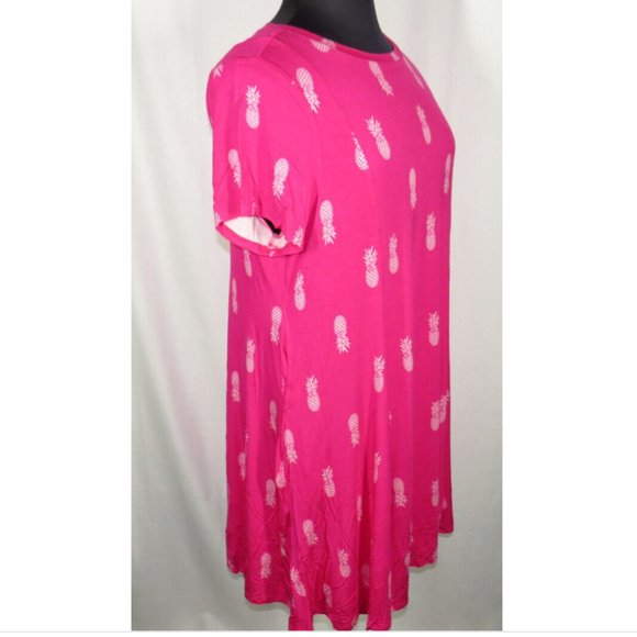 Torrid Plus Size 1X Pink Pineapple Print Short Sleeve Dress, Pockets, Super Soft - Picture 4 of 8
